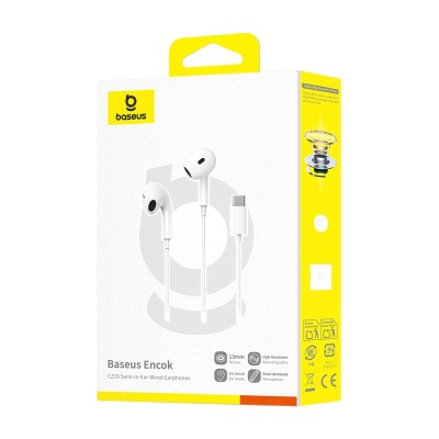 Baseus Encok CZ19 vezetékes fülhallgató fehér színben Baseus Encok CZ19 vezetékes fülhallgató fehér színben