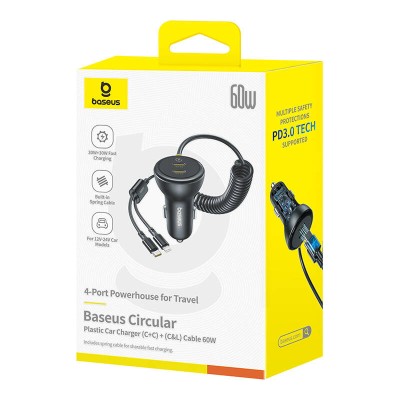 Baseus 60W USB-C autós töltő + Lightning kábel fekete