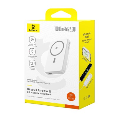 Baseus Airpow2 Qi2 mágneses powerbank 10000mAh 22.5W fehér