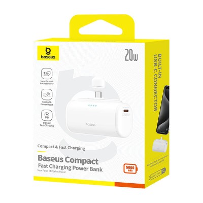 Baseus Compact powerbank, 5000mAh, 20W, USB-C fehér