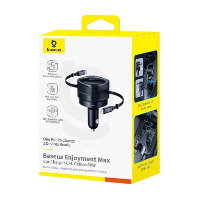 Baseus Enjoyment Max autós töltő USB-C + Lightning 60W Fekete