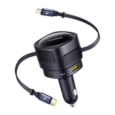 Baseus Enjoyment Max autós töltő USB-C + Lightning és USB-A + USB-C portokkal 90W Fekete