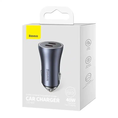 Baseus Golden Contactor Pro autós töltő, 2x USB-C, 40W szürke