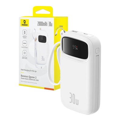 Baseus QPow 2 powerbank, 20000mAh, 30W, 2xUSB-C fehér