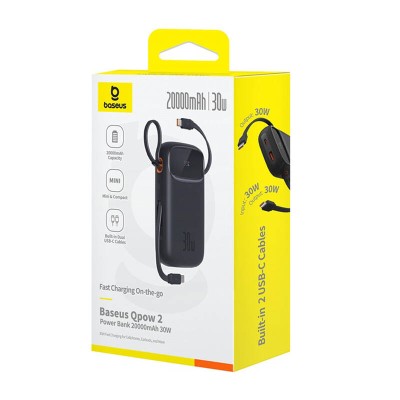 Baseus QPow 2 powerbank, 20000mAh, 30W, 2xUSB-C fekete