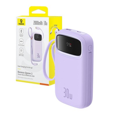 Baseus QPow 2 powerbank, 20000mAh, 30W, 2xUSB-C lila
