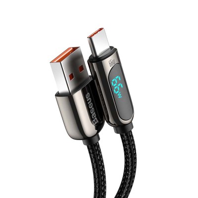 Baseus USB-C kábel kijelzővel, 66W, 1m fekete