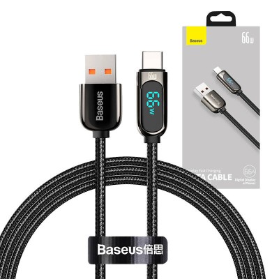 Baseus USB-C kábel kijelzővel, 66W, 1m fekete