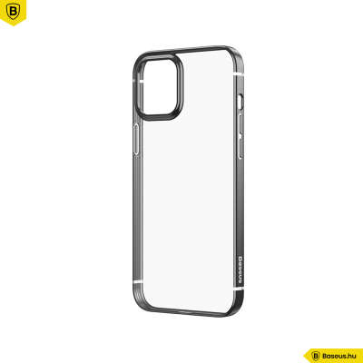 Baseus iPhone 12 Mini rugalmas gél tok, fényes fémes kerettel Shining - Fekete