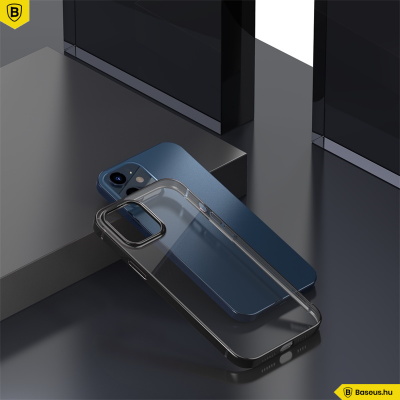 Baseus iPhone 12 Mini rugalmas gél tok, fényes fémes kerettel Shining - Fekete