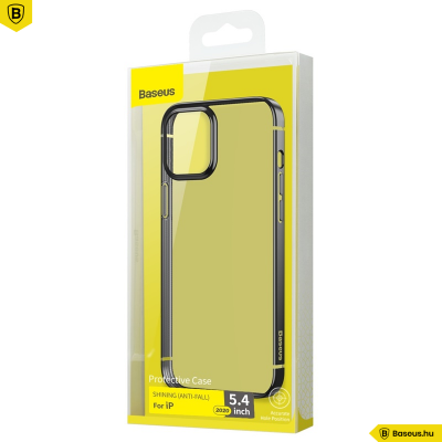 Baseus iPhone 12 Mini rugalmas gél tok, fényes fémes kerettel Shining - Fekete
