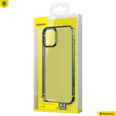 Baseus iPhone 12 rugalmas gél tok, fényes fémes kerettel Shining - Zöld