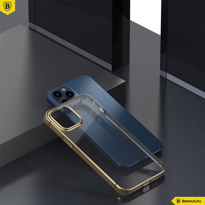 Baseus iPhone 12 Pro rugalmas gél tok, fényes fémes kerettel Shining - Arany