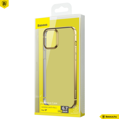 Baseus iPhone 12 Pro rugalmas gél tok, fényes fémes kerettel Shining - Arany
