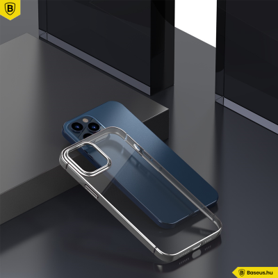 Baseus iPhone 12 Pro Max rugalmas gél tok, fényes fémes kerettel Shining - Ezüst