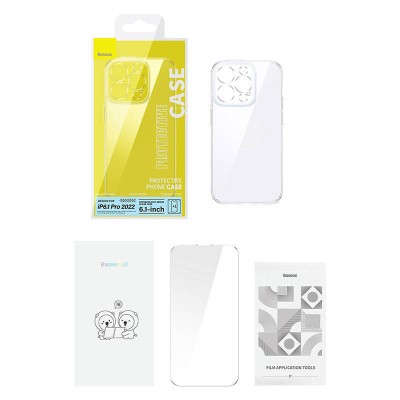Baseus SuperCeramic iPhone 14 Pro átlátszó tok, edzett üvegfólia + tisztítókészlet