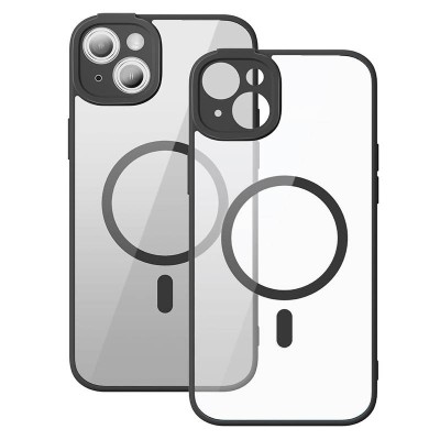 Baseus Frame iPhone 14 Plus Átlátszó mágneses telefontok + üvegfólia (fekete)