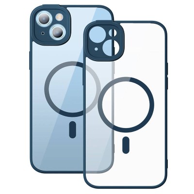 Baseus Frame iPhone 14 Plus Átlátszó mágneses tok + üvegfólia (kék)