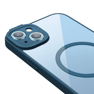 Baseus Frame iPhone 14 Plus Átlátszó mágneses tok + üvegfólia (kék)
