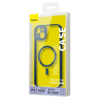 Baseus Frame iPhone 14 Plus Átlátszó mágneses tok + üvegfólia (kék)