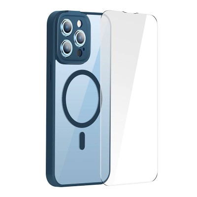 Baseus Frame iPhone 14 Pro Max Átlatszó mágneses telefontok + üvegfólia (kék)