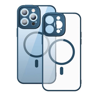 Baseus Frame iPhone 14 Pro Max Átlatszó mágneses telefontok + üvegfólia (kék)