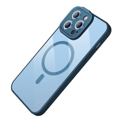 Baseus Frame iPhone 14 Pro Max Átlatszó mágneses telefontok + üvegfólia (kék)