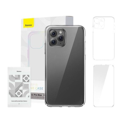 Baseus Crystal Series telefontok iPhone 11 Pro Max-hoz (Átlátszó) + Edzett üveg + Tisztítókészlet