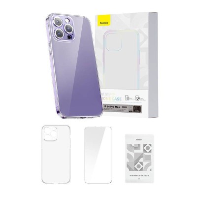 Baseus Crystal Clear telefontok iPhone 14 Pro Max-hoz (Áttetsző) + Edzett üveg + Tisztítókészlet