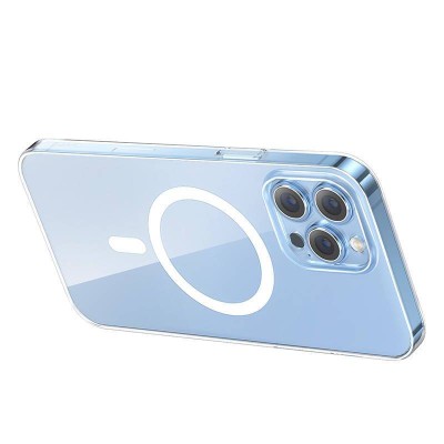 Baseus Crystal Clear mágneses telefontok iPhone 13 Pro-hoz (Átlátszó), Edzett üveg kijelzővédő fólia + Tisztító készlet