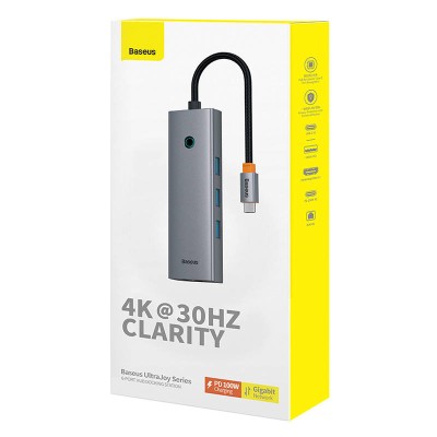 Baseus UltraJoy Hub 6 az 1-ben USB-C - HDMI4K@30Hz1+3xUSB 3.0+PD+RJ45 (szürke)