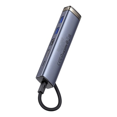 Baseus Ultra Joy Series 6-Port HUB AIR, USB-C - HDMI, USB3.0x2, USB2.0, C3.0, PD, 4K@30Hz (szürke)