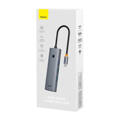 Baseus UltraJoy 6 az 1-ben hub, 6-Port, USB-C - 1xHDMI4K@30Hz, 3xUSB 3.0, 1xPD, RJ45