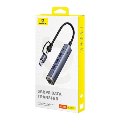 Baseus UltraJoy USB Hub  4-Port hub, USB-A/USB-C - 3xUSB 3.0, RJ45, USB-C (szürke)