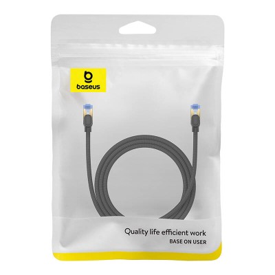 Baseus fonott hálózati kábel Cat.7, Ethernet RJ45, 10Gbps, 1.5m (fekete) 