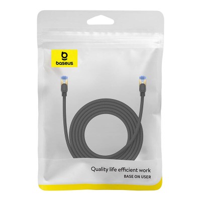 Baseus fonott hálózati kábel Cat.7, Ethernet RJ45, 10Gbps, 3m (fekete) 