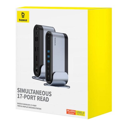 Baseus UnionJoy Hub 17-Port USB-C – 2xHDMI4K@60Hz - DP4K@60Hz – 3xUSB3.0 – 2xUSB-C3.0 – 2xUSB2.0 - PD – PC - RJ45 - SD/TF - 3.5mm - DC 