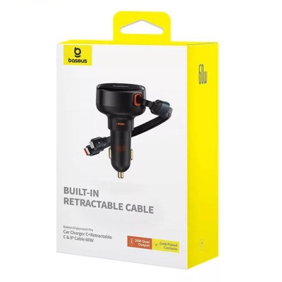 Baseus Enjoyment autós töltő USB-C - USB-C és Lightning kábelekkel, 60W (fekete) 