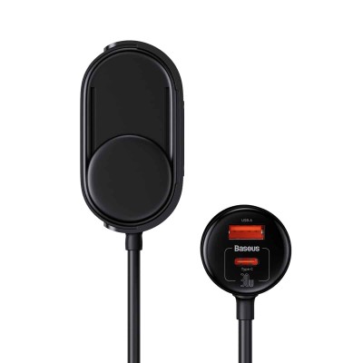 Baseus High Efficiency Pro 1-for-2 autós töltő, szivargyújtó, öngyújtó, 30W (fekete) 