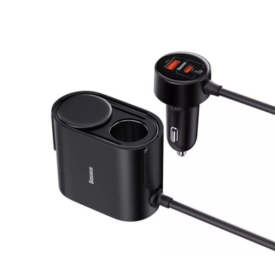 Baseus High Efficiency Pro 1-for-2 autós töltő, szivargyújtó, öngyújtó, 30W (fekete) 