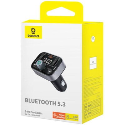 Baseus S-09 Pro, Bluetooth FM Transmitter, töltő, kihangosító (fekete)