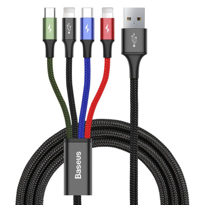 Baseus Fast 4 az 1-ben USB-C / 2x Lightning / Micro 3,5A 1,2 m-es kábel, fekete