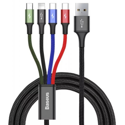 Baseus Fast 4 az 1-ben USB-kábel 2xUSB-C / Lightning / Micro 3,5A 1,2 m, fekete