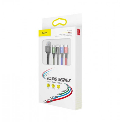 Baseus Fast 4 az 1-ben USB-kábel 2xUSB-C / Lightning / Micro 3,5A 1,2 m, fekete