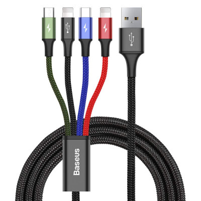 Baseus Fast 4 az 1-ben USB-C / Lightning / 2x Micro 3,5A 1,2 m-es USB-kábel, fekete