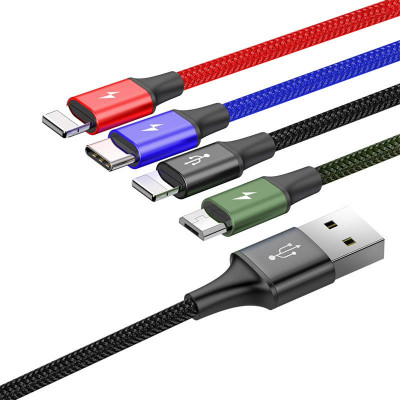 Baseus Fast 4 az 1-ben USB-C / Lightning / 2x Micro 3,5A 1,2 m-es USB-kábel, fekete