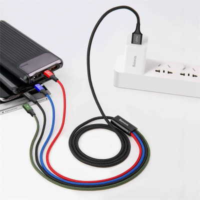 Baseus Fast 4 az 1-ben USB-C / Lightning / 2x Micro 3,5A 1,2 m-es USB-kábel, fekete
