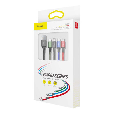 Baseus Fast 4 az 1-ben USB-C / Lightning / 2x Micro 3,5A 1,2 m-es USB-kábel, fekete