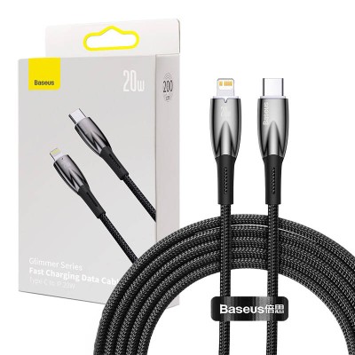 Baseus Glimmer series USB-C - Lightning töltőkábel, adatkábel, 20W  2m (fekete)