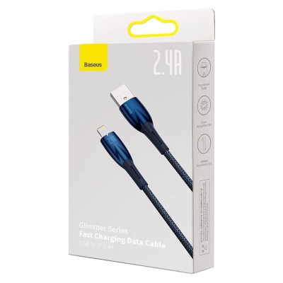 Baseus Glimmer series USB - Lightning töltőkábel, adatkábel, 2.4A, 1m (kék)